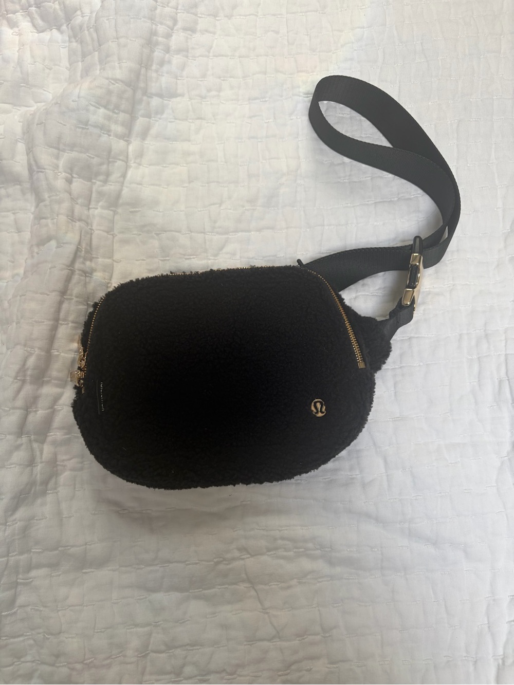 lululemon athletica Black Sherpa belt Bag with Gold Hardware large size